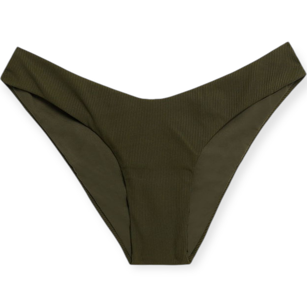 Melissa Odabash Vienna Ribbed Lowrise Bikini Briefs Olive Green Size 38 US 2 NWT